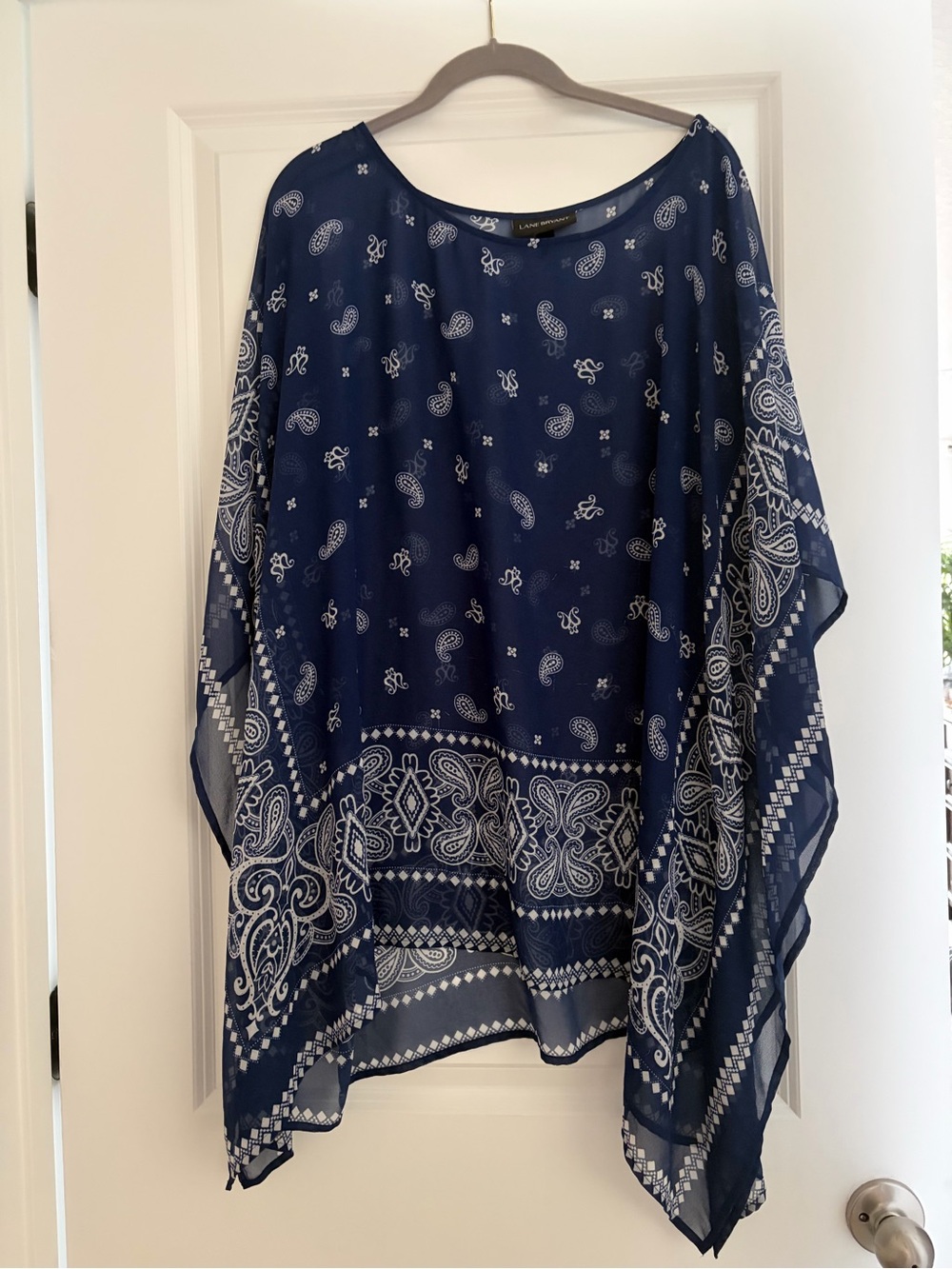 Lane Bryant Navy and White Sheer Paisley Poncho